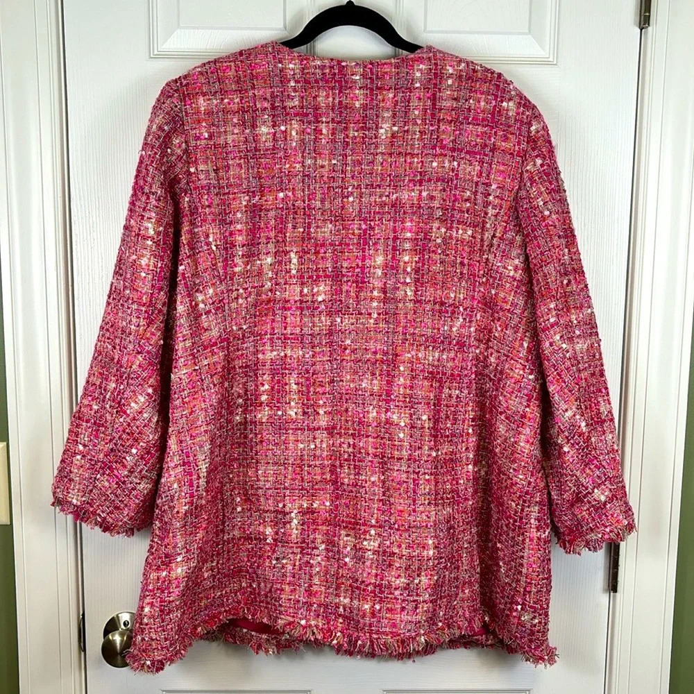 NWT Dennis Basso pink tweed button down jacket sz 24W - Picture 7 of 9